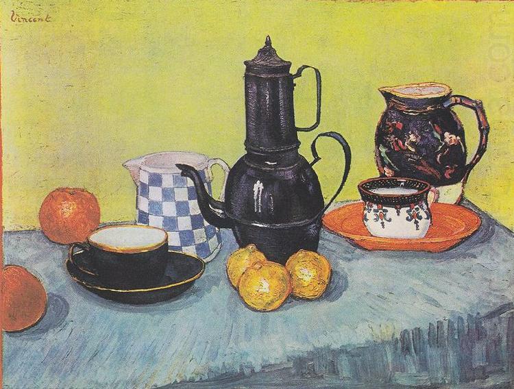 Still life with coffee pot, dishes and fruit, Vincent Van Gogh